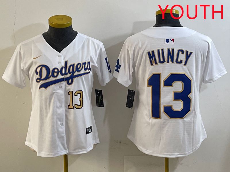 Youth Los Angeles Dodgers #13 Muncy White Gold Game 2025 Nike MLB Jersey style 10